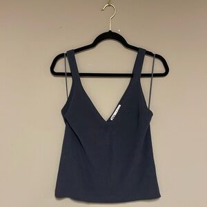 Zara Navy Blue Knit V-Neck Top - Size L